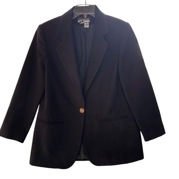 Vintage 90s Sag Harbor 100% Pure Wool Black Classic Blazer Golden Button Sz 8P - Picture 1 of 8